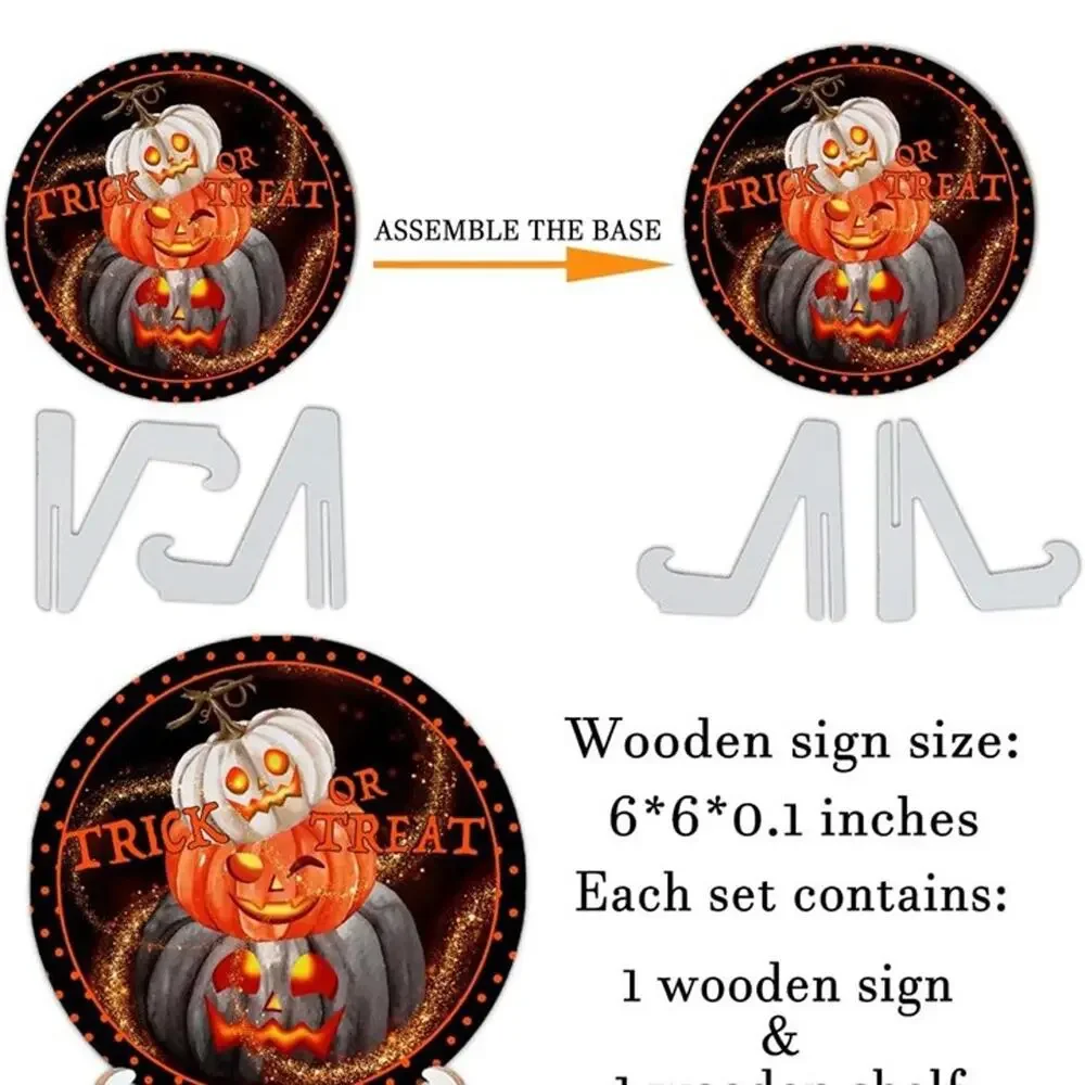 Halloween Wooden Sign Trick or Treat Pumpkin Table Decor 6x6 with Stand